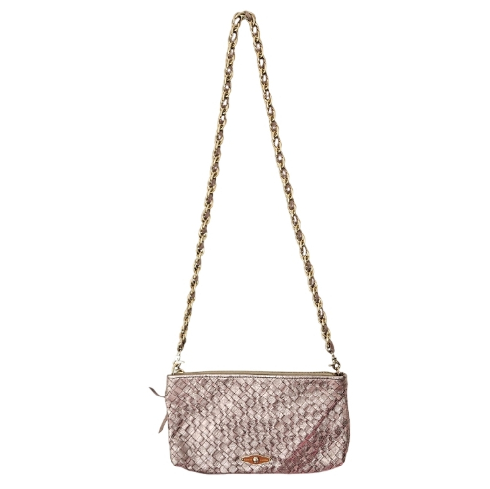 ELLIOTT LUCCA Metallic Gold Woven Leather Crossbody Shoulder Bag Clutch